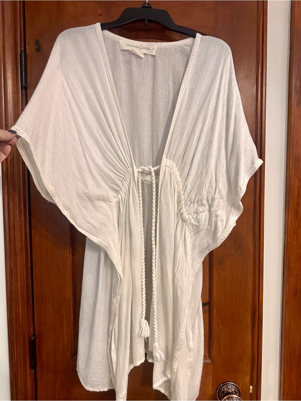 Treasure & Bond Ivory Open-Front Kimono Swim Cover with Rope Tie